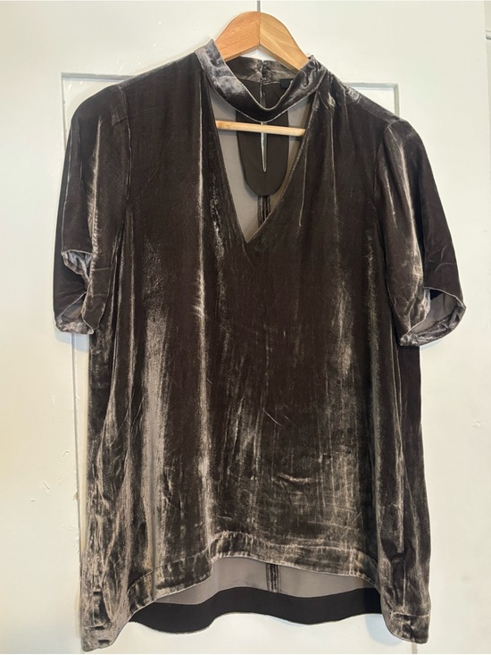 Madewell Tops - Madewell Charcoal Velvet V-Neck Short Sleeve Top with Mock Collar